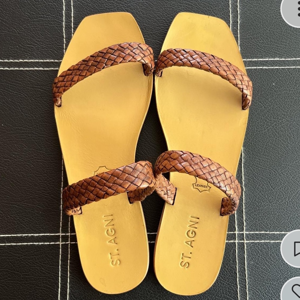 St. Agni two strap woven slide sandal in antique tan Size 38